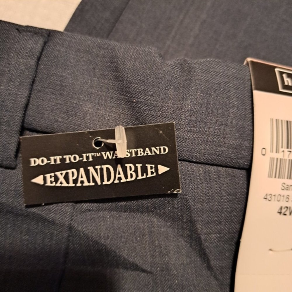 Haggar men's size 42 x 30 performance cool 18, expandable waist, blue pants, New - Picture 6 of 9